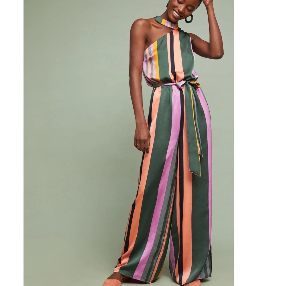 Lost + Wander Striped One Shoulder Wide Leg Jumpsuit Multi Color L3